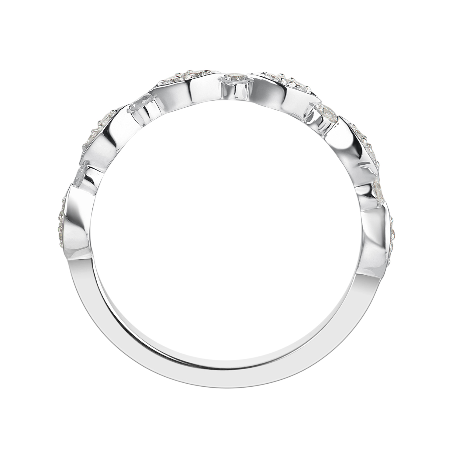 14K White Gold Marquise Station Round Wedding Band