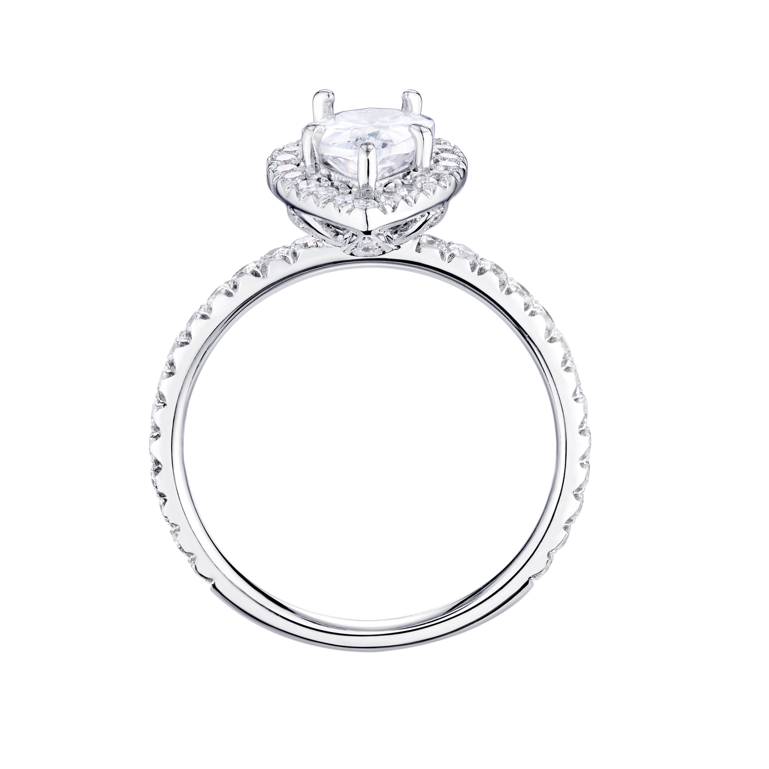 14K White Gold Pear Shape Diamond Halo Engagement Ring