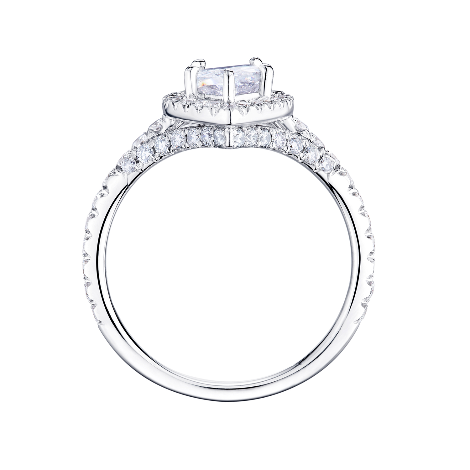 14K White Gold Diamond Pear Shape Halo with Split Ring