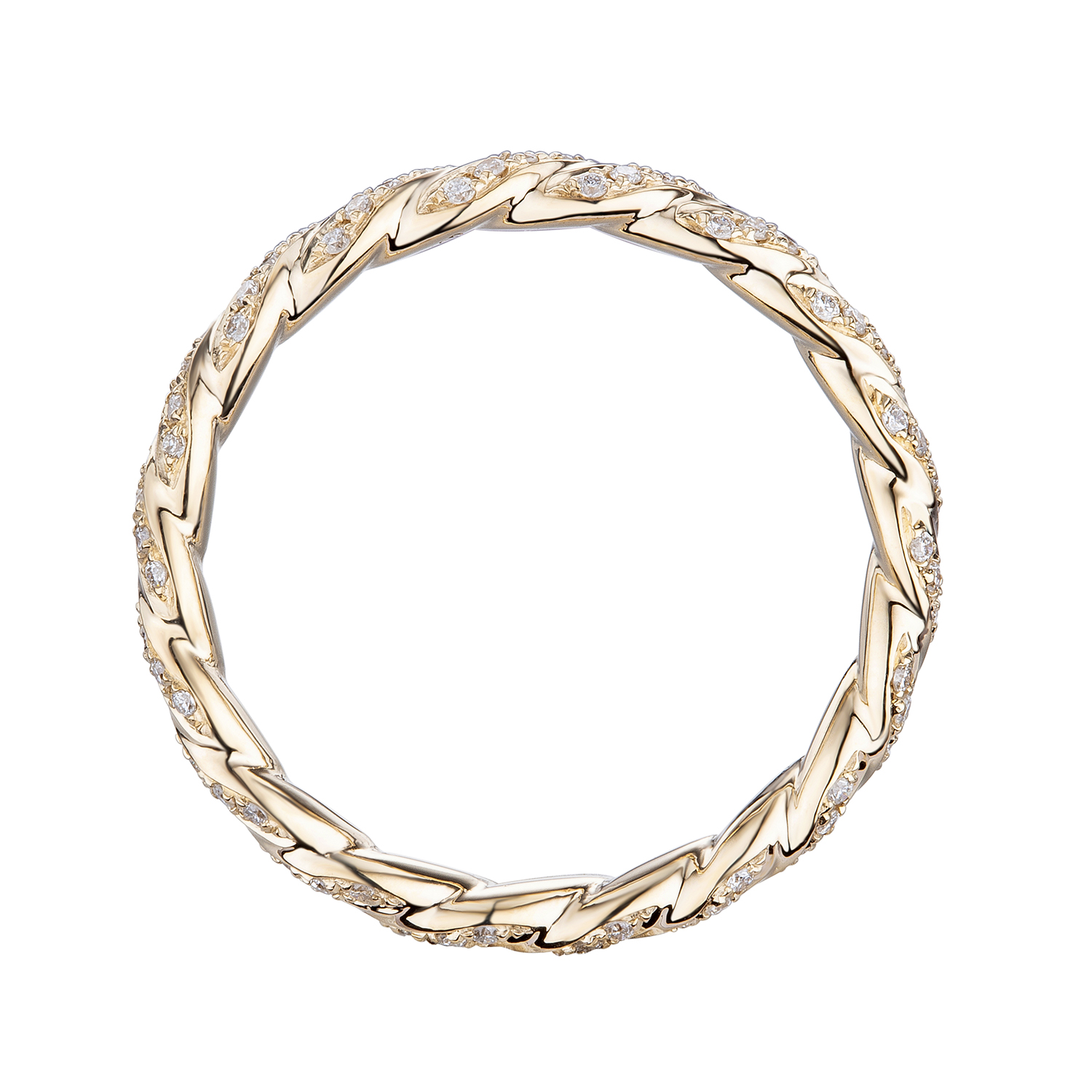 14K Yellow Gold spiral pave set diamond eternity ring