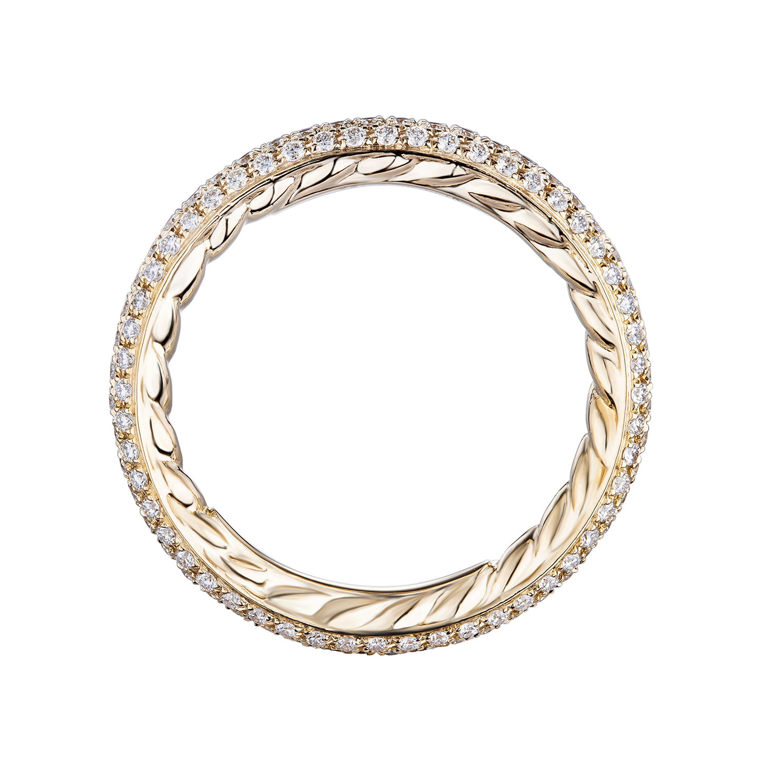 14K Yellow Gold 3 row diamond pave setting band