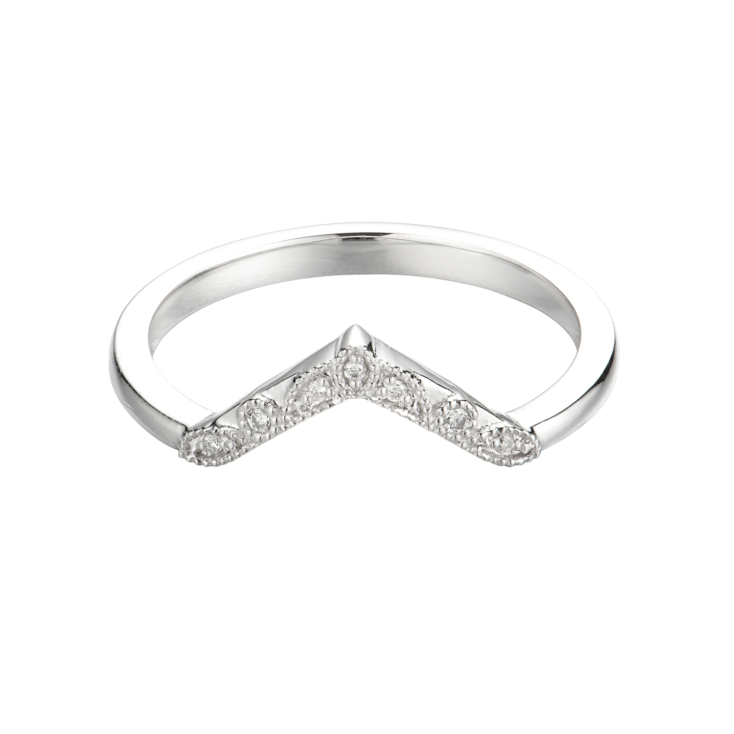 14K White Gold 0.029ct Round Diamond Curved Band